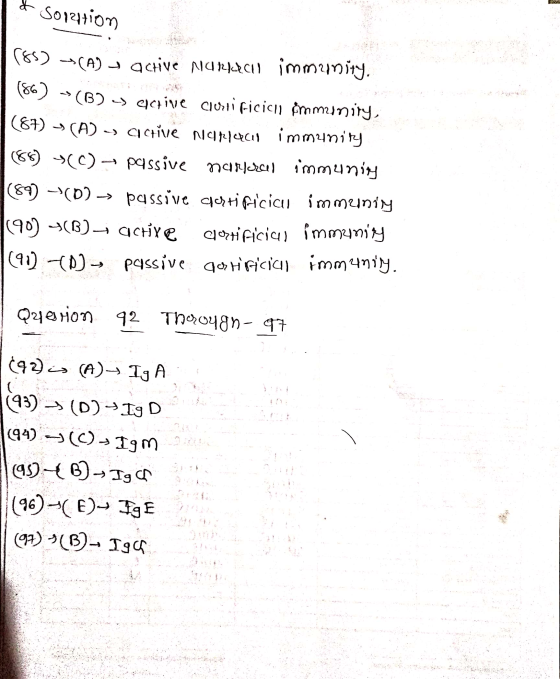 a soration (85) -(A) j active Marke immunity, (86) *(B) -> active clorni ricica Ammunity, |(87) » (A) -> active Napleci immun