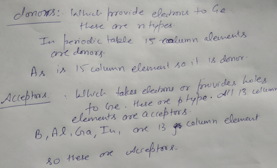 donors lalhich provide eledsons to Ge. - these are in types In periodic table 15 roolumn alements case donors As is 15 column
