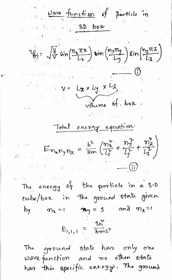 pave funetion of Particle in BD box copies sti.Vs .LX Ly XX.in volume of box Total energy equation The energy of the particle