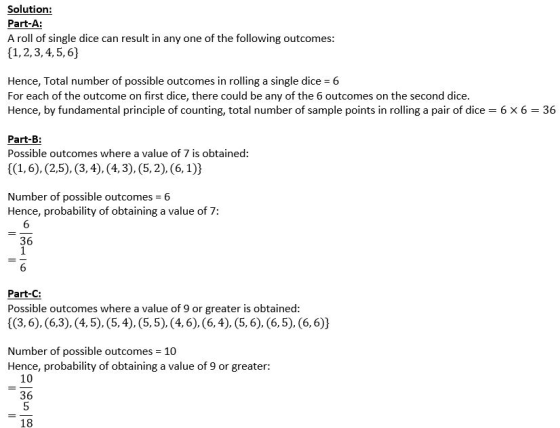 Solution: Part-A A roll of single dice can result in any one of the following outcomes: 11,2,3, 4, 5,6) Hence, Total number o
