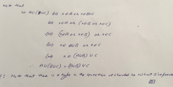 Note that xe du (Buc) = x+ a xeduc 6 xEA or (xEB or XEC) (= (XEA or XEB) or xEC. xe PUB 04 xec ( XE (AUB) UC .. AUCBUC) - (AU