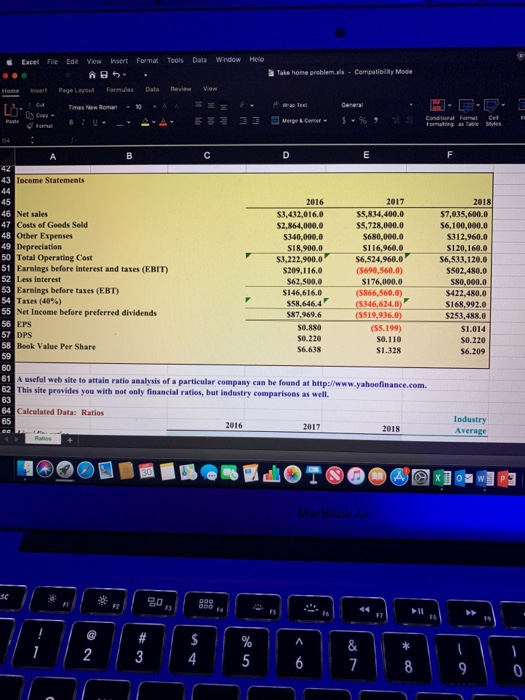 Excel File EdR View Insert Formar Tools Data Window Helo a Take home problem.als-Compatibility Mode Home nset Page Layout For