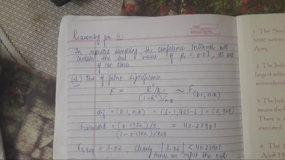 DELTA PO 1. The Siad 5000 metres Army. Reasoning fon (C) In repeated sampling the confidence intianal will contain the true n