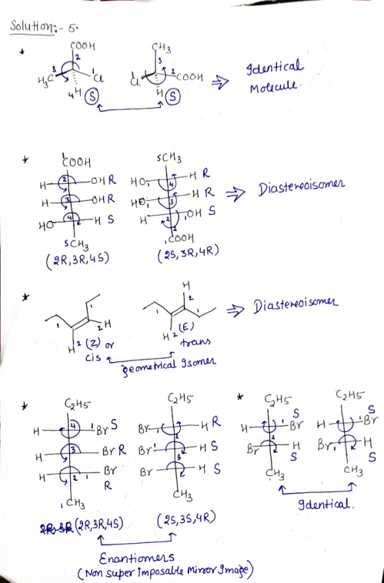 Solutian:-5 COOH 2 Hз coon Iduntical ц Motucule tooH SCИЗ H R -OHR H Нот Hai R Diastereoisomer он S H- OHR H S HO SCH3 (2R,3R