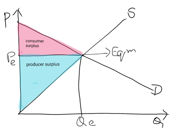 consumer surplus Eam no producer surplus Qe