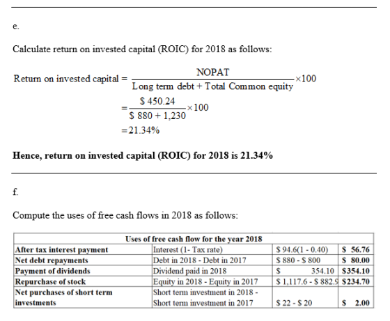 Calculate return on invested capital (ROIC) for 2018 as follows: NOPAT Return on invested capital = = -X100 Long term debt +