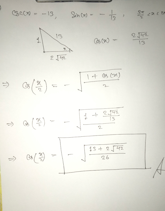 CBCCx) = -13, Sin(x) = -- ८ ८ ८ 2142 + 6 (A) 4 + 2-142 → G(3) - - र 2 13 + 2 142 26