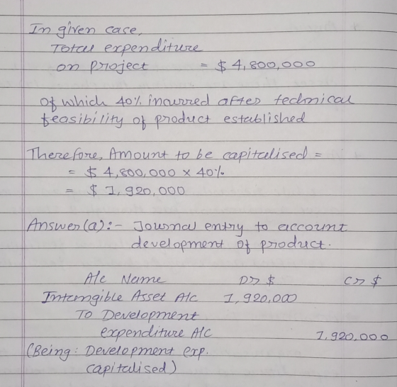 In giren case, Total expenditure on project $ 4,800,000 of which 40% incurred aftes technical feasibility of prodrect establi