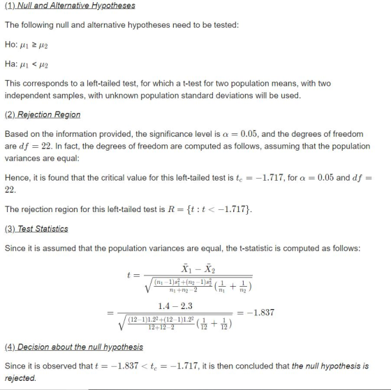 (1) Null and Alternative Hypotheses The following null and alternative hypotheses need to be tested: Ho: μι > μ2 Ha: 2 This c