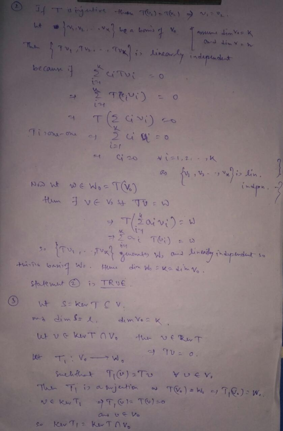 VO If T is injutive than T ) = TM. ) be a bons of Tu To Tokis linearly independent because if assume dimosk and timran E iTui