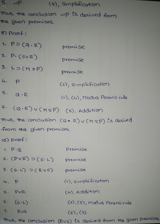 5. JP Thes, e conclusion P s daived froro he given premise3. 3 Proof: 1. PD Ca. R) Prise 2. P. (SVR Premise prernise 4. P C2