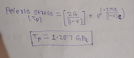 Peierls stress (Tp) (-2ra X 2 G ll-u l-v) Top = 1.257 GPq P