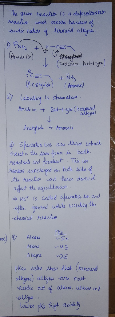 The given reaction is a deprotonation reaction which occurs because of acidic nature o terminal alkynes. DONH2 + H-CIT Amide