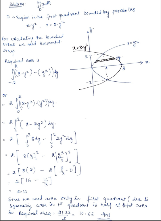 solution : las y Sydn Dos region in the frost quadrant bounded by parabo May ², n=8-4² for calculating the bounded X=842 x=y2