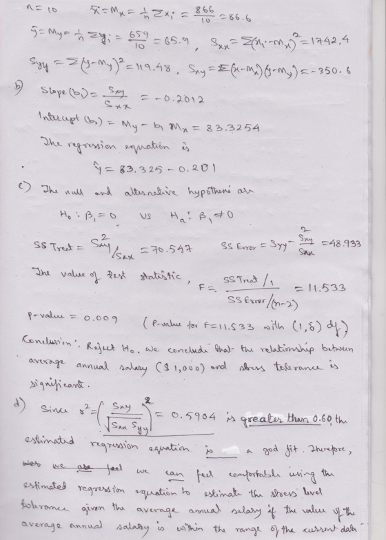 n= 10 10 - 86.6 X=Mx = tri = 866 7 = My = h Ey; = 659 = 65.9 Syst={phim = 1742,4 Syy=2g-my)² = 119,48. Say - E-ma) (my) = -35