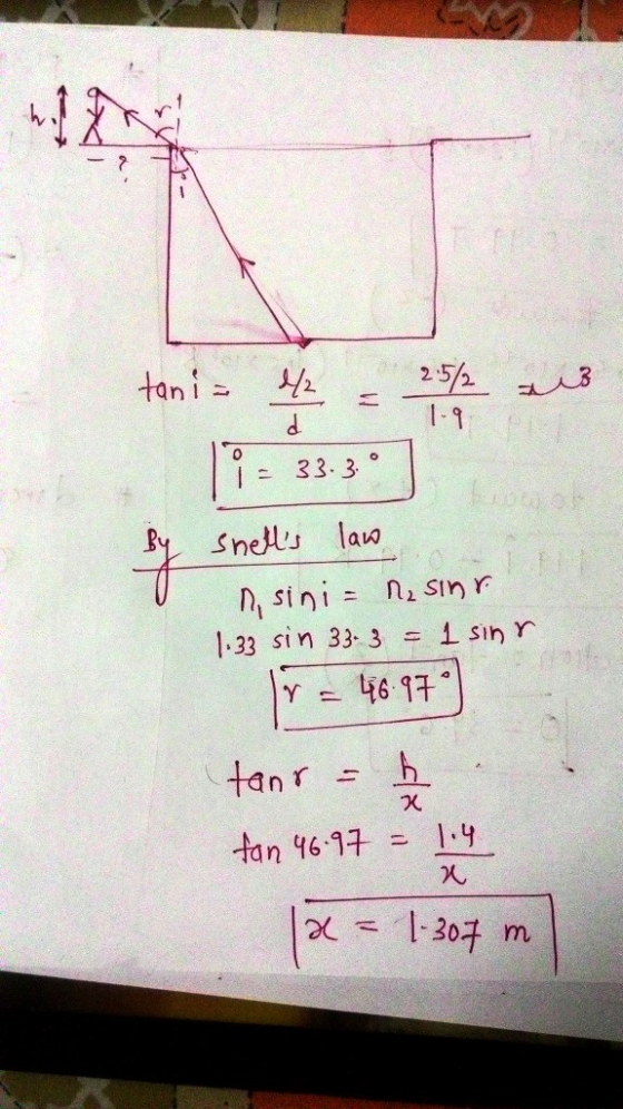d. 1-1 1-33.3。 B Snells law Di sini= nısın r 1.33 sin 33- 31 sin r tan 461 X,