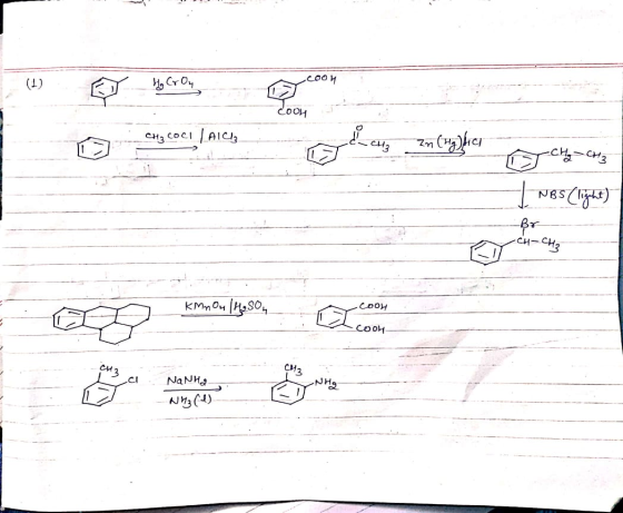 COOH COOH CH₃COCI AICI i_CH3 o en el lanet olan xanlegghen Zn (Hg) lic CH₂ CH₂ I nes (light) Br CH2 ET CH-CH₂ KMnOull соон CO
