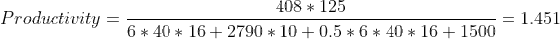408 125 Productivity 1.451 6 40 16 2790 10 0.5 6 40 * 16 1500