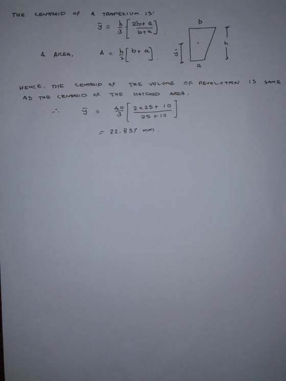 THE CENTROID of 4 TRAPEZIUM 15. ht 4 4 Area. AREA, A hi[b+ a). A h = IS SAME HENCE, THE CENTROID OF AS THE CRNROID OF THE ŷ =