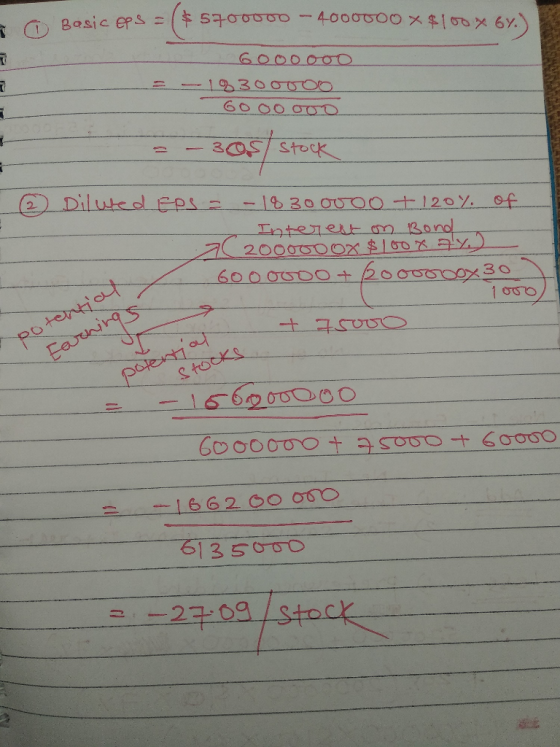 Basiceps = ($ 5700000 - 4000000 x $100 x 6y.) 600000 -- 1930 OOOO Goooooo = -305 Stock © Diluted FPS - 18.30 Oudo +120% of In