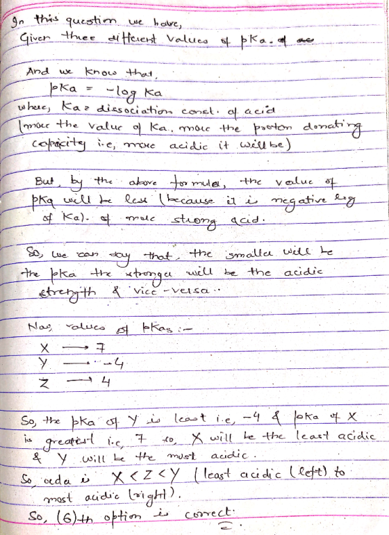In this question we haure, different Values Given thee of pka. of ac - log ka And know that, pka wheee, Kar dissociation cons