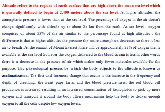 Altitude refers to the regions of earth surface that are high above the mean sea level which is generally defined to begin at