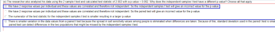 (e) The researcher also analyzed his data using the 2 sample t test and calculated test statistic of 2.002 with a p-value = 0