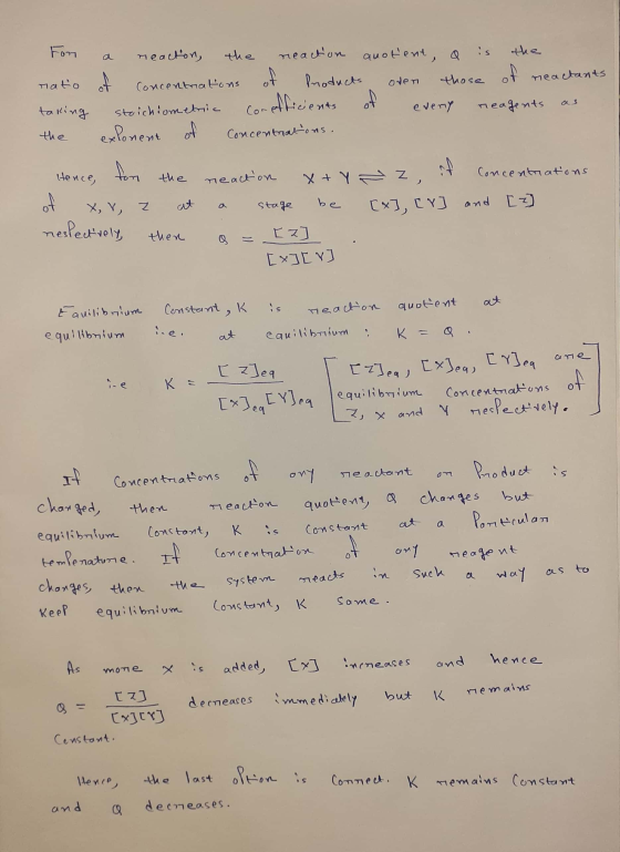 as con efficients of Fon reaction, the reaction quotent, a the nato of of Concentrations Products of oven those neactants tak