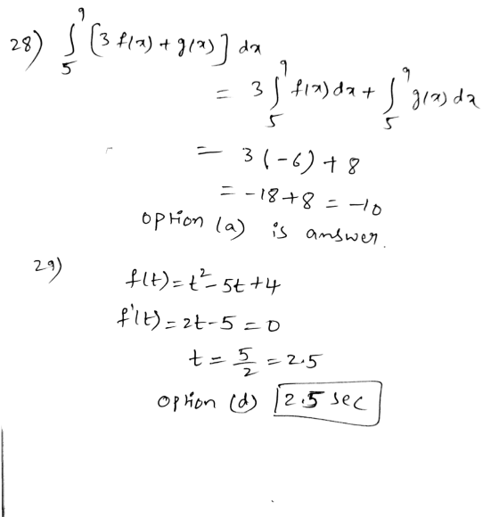 28) $ (3 819) + 3/) da it 91a) da = 31-6) 78 =-18+8=-10 option la) is answer. f1t)=ť?5t +4 f(t)= 22-5=0 t = 5 / 2 = 2.5 optio