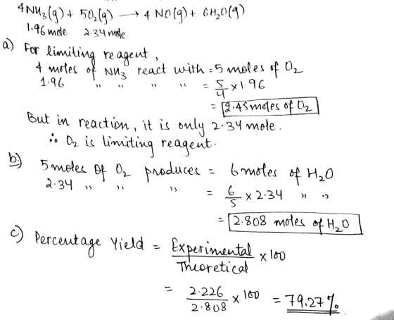 For limitinq re aqent, 1.90 but in reaction it is tny 2.34 mete 2803 moHo ntal x loo Theoretical 2.226 x 160-7909 2.80