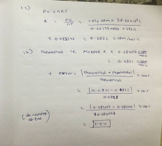 PV anRs R 2 PV 2 T 10ls alm x 38-608103 0-00159 moles x 29616 20.083246 20.0832 tahm (molic. 1) Theoretical ne accepted R a 0