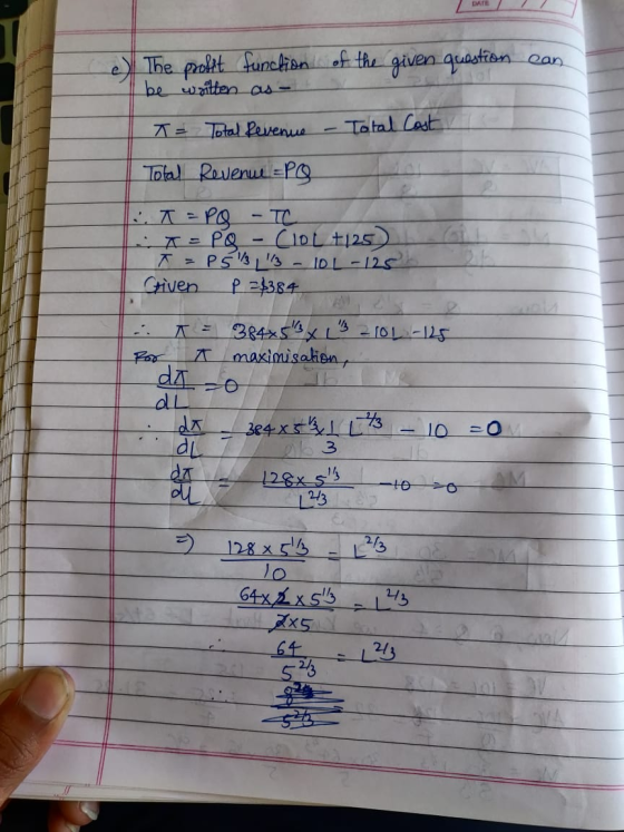 DATE question can e) The profit function of the given I be written as T = Total Revenue - Total Cost Total Revenue Po o l :.T