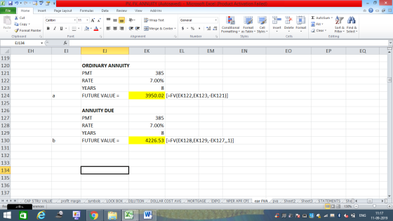 PV, FV, ANNUITY (Autosaved) - Microsoft Excel (Product Activation Failed) File Home Insert Page Layout Formulas Data Review V