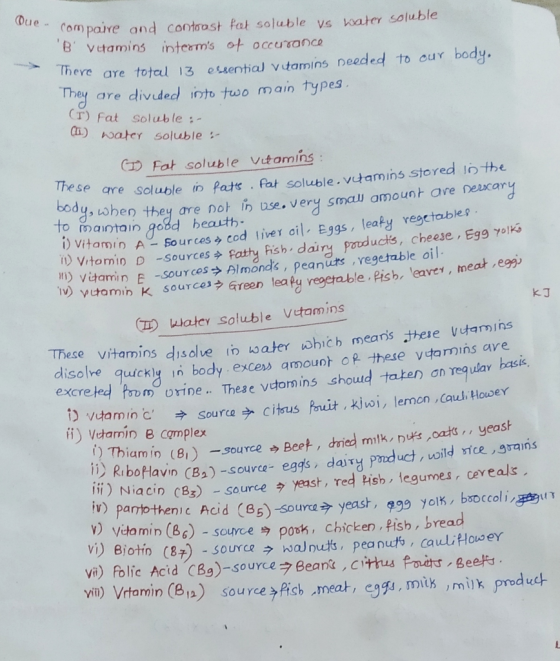 These are soluble * com paire and contoost Pot soluble vs water soluble B Veaming interms of occurrance There are total