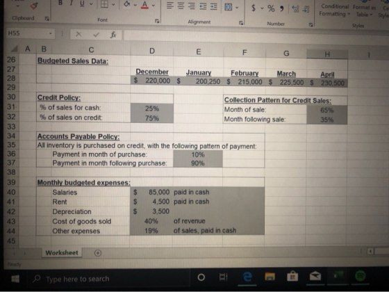 BIU A 3 - $ -% 68-8 Conditional Format asce Formatting Table Style Clipboard Font Alignment Number Styles H55 A B Budgeted Sa