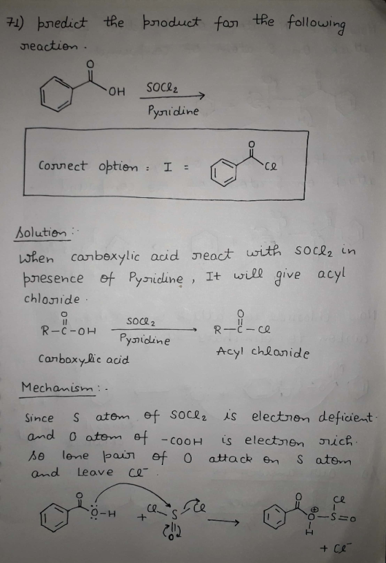 71) predict reaction. the product for the following OH Socle > Pyridine cuses on isole Correct option: I = solution When carb