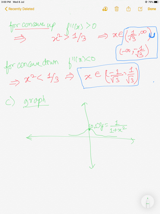 3:00 PM Wed 8 Jul ©79% Recently Deleted Done 26 / 1,00 for concave up (я) 20 >> 1/2 = xel (-2, for concave down frouso (1) c)