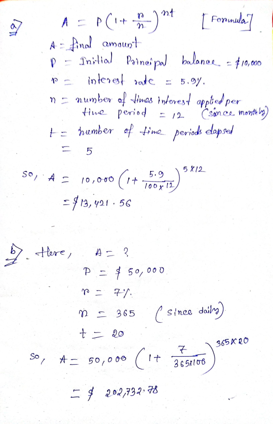 A = P(it on p(1+ -) 14 Formula A final amount Initial Paines pat balance = $10,00 interest rate ne number of times interest a