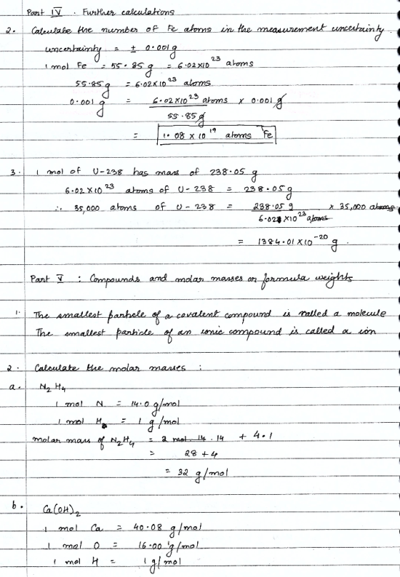 2. Panty. Further calculations Calculate the number of fe alone in the measurement uncertainty concentrimity 1 0.001g imol Fe