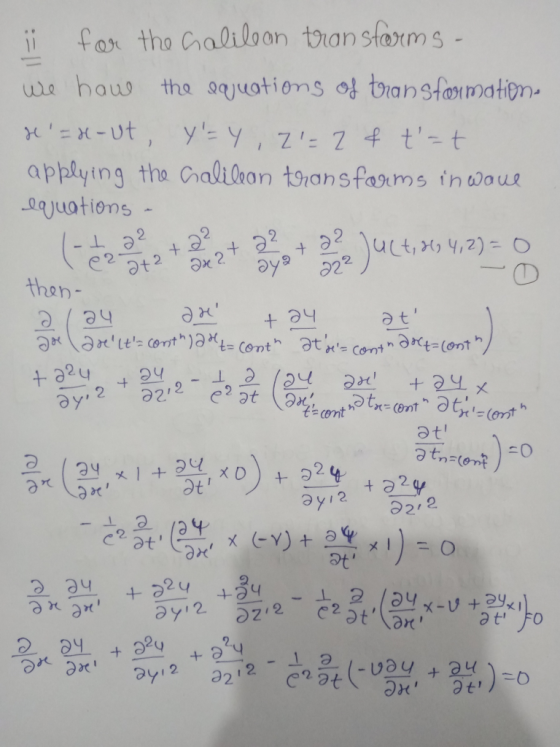for the Galileon tran sfarms - we hauw the tions of bransfonmation. x=x -ut, y= Y, Z= 2 f t-t applying the Galileon trans