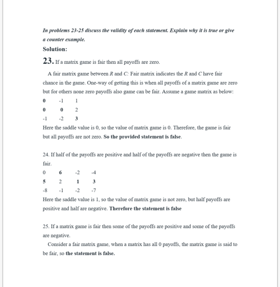 In problems 23-25 discuss the validity of each statement. Explain why it is true or give a counter example. Solution: 23. If