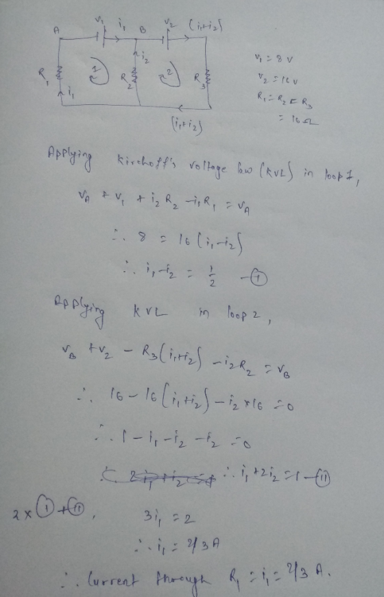 = 8v V slov Ricky ER₂ - los Applying kirchoffs voltage low (kvel in loopt, V & & i R R, VA 2.9 16 liries Applying krL is loo