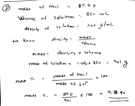 mass of Nach = 89.09 85o Volume density we know of of solution - 85. solution - 100 glme density a mass - volume density x vo