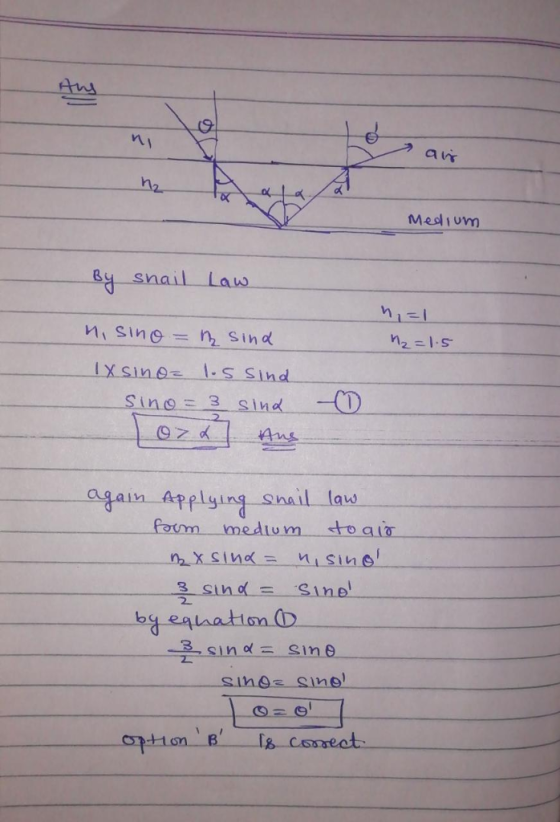 ni aw Mesium n1- n, sino = ½ sind sin 3 sind (1) aqain Arflying Shail las Focm medium stoa nel 2 by ea 3, sin α = Sin-e.