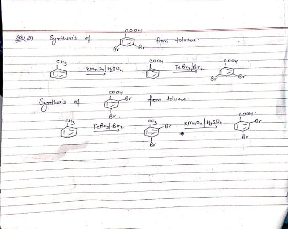 Sola) Synthesis of m toluene CH2 COOL COOY S emoglobin KMn Unh molesce Te COOL m toluene. Synthesis of __BY. COOH 27 km non -
