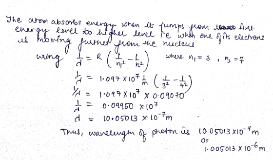 The atom absorbs energy when it fumps from to first energy level to higher level te which one of its electone is moving furth