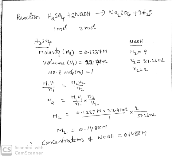 KUULUUL Reaction H₂SO4 +2NaOH - Na₂SO4 + 2H2O imol amol NaOH REMONT HQSUL Molanlo (Mi) 30-1237 M volume CV) - 92: zejm No. of