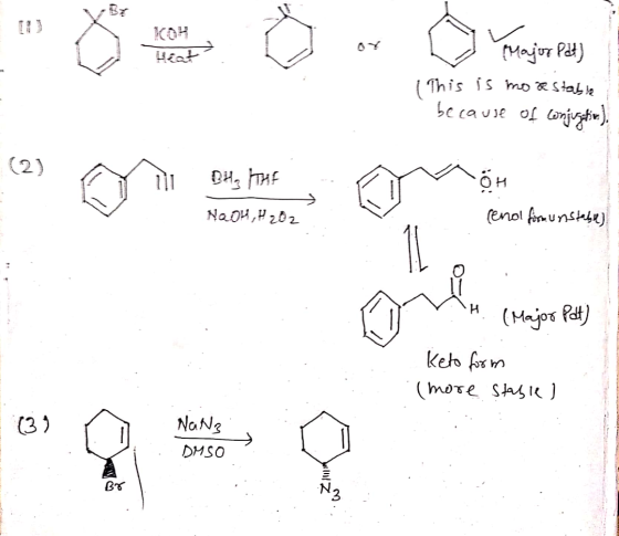 a major pat) This is moastabia because of conjugation), (2) A . Du har BH₂ THE - OH NaOH, H202 eno firmunstable) H. (Major Po