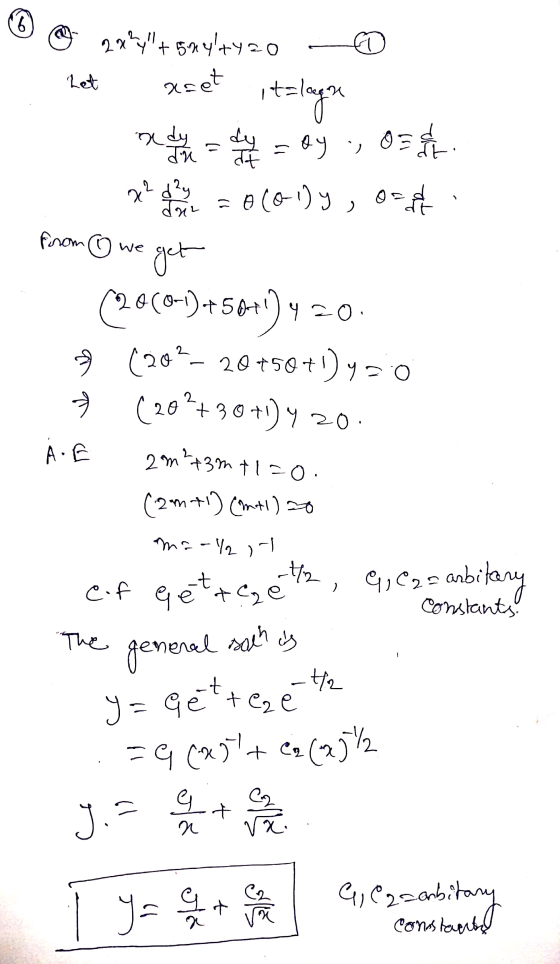 6 Let 2x²y + snyltyao aset italagne anda y = e = ay ., O=& = 0(0-lly get (1)+5+420 9 (202- 20+50 +1)y so 22 d²y dar from ☺ w