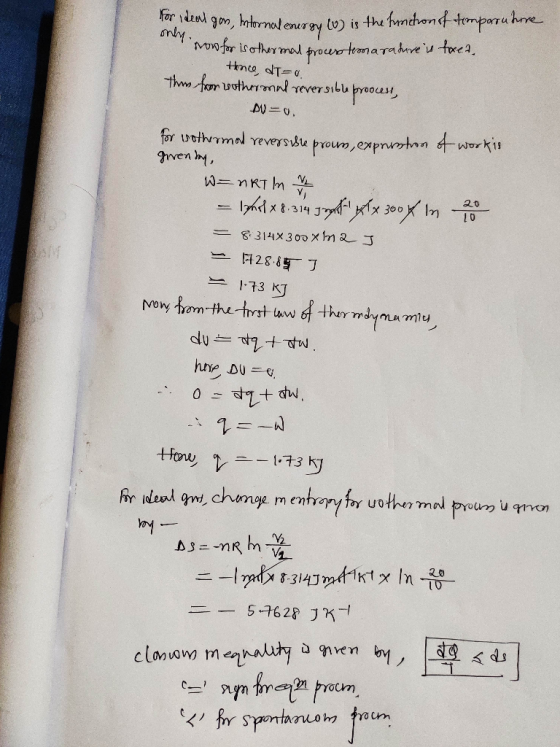 for ideal gas, internal courgy (v) is the hection of temparature non for isothermal frow tematadures force?. tince, dT=0 this